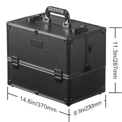 Makeup Train Case 370MM Large Portable Cosmetic Case, 6 Tier Trays Professional Makeup Storage Organizer Box Make Up Carrier with Handle And Strap Travel Case for Women and Girls - Black