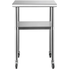 Stainless Steel Prep Table, 61 x 61 x 91.4 cm, 600lbs Load Capacity Heavy Duty Metal Worktable with Adjustable Undershelf & Universal Wheels, Commercial Workstation for Kitchen Garage Backyard