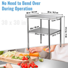 Stainless Steel Work Prep Table Commercial Food Prep Table 30x30x36in