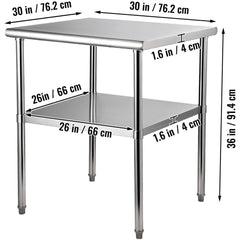 Stainless Steel Work Prep Table Commercial Food Prep Table 30x30x36in