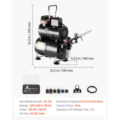 Airbrush Kit Air Brush Kit 1/6 HP Air Compressor Tank 1 Airbrush 3 Tips