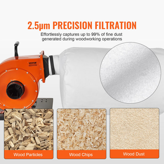 Dust Collector, 1HP 460 CFM Air Flow, Rolling Dust Collector with 80L Large Dust Collection Bag, 2.5 Micron Bag Filtration, Industrial Workshop Mobile Wood Dust Container with Handle and Wheels