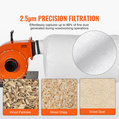 Dust Collector, 1HP 460 CFM Air Flow, Rolling Dust Collector with 80L Large Dust Collection Bag, 2.5 Micron Bag Filtration, Industrial Workshop Mobile Wood Dust Container with Handle and Wheels