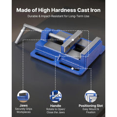 Drill Press Vise, 4 Inch Jaw Width, Portable Bench Vise, Slotted Base for Easy Installation, Durable Cast Iron Construction, Workbench Vice, for Woodworking, Metalworking, Drilling, and Cutting