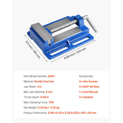 Drill Press Vise, 4 Inch Jaw Width, Portable Bench Vise, Slotted Base for Easy Installation, Durable Cast Iron Construction, Workbench Vice, for Woodworking, Metalworking, Drilling, and Cutting