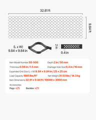 Gravel Grid, 2 Inch Depth, 32.81 x 9.84 FT / 10000 x 3000 mm, 1880 LBS Per Sq ft Grass Ground Retainer, Permeable Geo Grids Driveway Stabilization, for Garden, Patio, Walkway, RV Parking Slopes