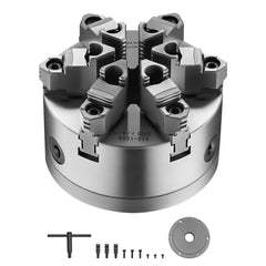 6-Jaw Lathe Chuck, 6 Inch (160 mm), Self-Centering Chuck with D1-4 Cam Lock Backing Plate, 0.12-5.71 in (3-145 mm) Clamping Range with T-wrench Screws, HT300 Material, for Wood Metal Lathe