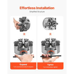 6-Jaw Lathe Chuck, 6 Inch (160 mm), Self-Centering Chuck with D1-4 Cam Lock Backing Plate, 0.12-5.71 in (3-145 mm) Clamping Range with T-wrench Screws, HT300 Material, for Wood Metal Lathe
