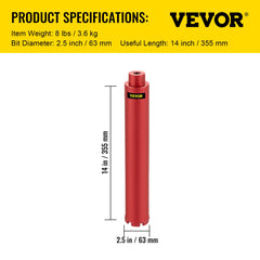 Dry Diamond Core Drill 2.5"/ 63mm Dia. Hole Cutter for Concrete Masonry