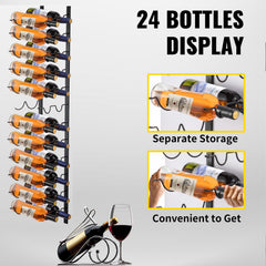 Wall Mounted Wine Rack, 12x2 Bottles Wine Holder Towel Rack, Black Steel Vertical Wine Rack, Modern Decorative Wall Mounted Wine Bottle Holder, Forward Design Simple Storage Wall Rack 48x11x1 In