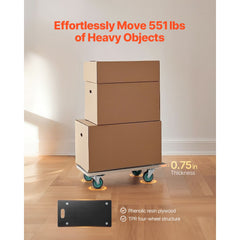 Furniture Dolly, 551 lbs Load Capacity, Furniture Moving Dollies with 4 TPR Silent Wheels, Rectangle Multifunctional Flat Dolly for Piano Furniture Couch Washing Machine Fridge, 2 Pack, Black