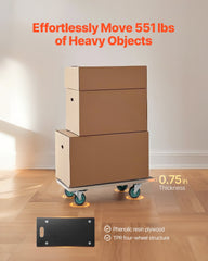 Furniture Dolly, 551 lbs Load Capacity, Furniture Moving Dollies with 4 TPR Silent Wheels, Rectangle Multifunctional Flat Dolly for Piano Furniture Couch Washing Machine Fridge, 2 Pack, Black