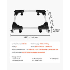 Fridge Stand Mobile Base, 1100 lbs Load Capacity, Washing Machine Stand with 8 Locking Twin Wheels and 4 Brakes, 27.5 -35.4 Inches Adjustable Furniture Dolly for Washer, Refrigerator and Dryer