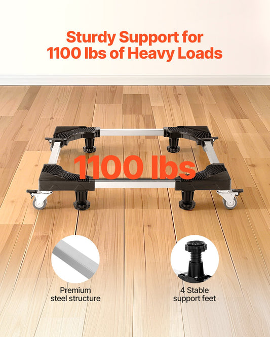 Fridge Stand Mobile Base, 1100 lbs Load Capacity, Washing Machine Stand with 8 Locking Twin Wheels and 4 Brakes, 27.5 -35.4 Inches Adjustable Furniture Dolly for Washer, Refrigerator and Dryer