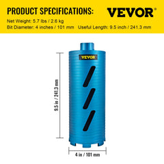 Core Drill Diamond Dry Coring Bit 4" with Pilot Bit for Hard Concrete