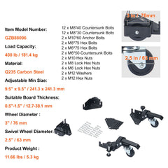 Mobile Base, 181.4 kg Capacity, Adjustable from 241.3 x 241.3 mm to Infinity, Heavy Duty Universal Mobile Base Stand with Swivel Wheels, for Woodworking Equipment, Bandsaw, Power Tools, Machines