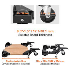 Mobile Base, 181.4 kg Capacity, Adjustable from 241.3 x 241.3 mm to Infinity, Heavy Duty Universal Mobile Base Stand with Swivel Wheels, for Woodworking Equipment, Bandsaw, Power Tools, Machines