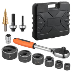 Knockout Punch Set, 12.7 to 50.8mm SLUG-Buster Ratchet Knockout Set, Ratchet Wrench Knockouts Punch Sets for Aluminum, Mild steel, Fiberglass, Plastics, 6 Die Sizes, 40Cr Steel Ko Tool Kit