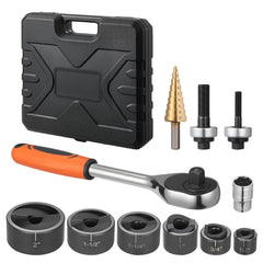 Knockout Punch Set, 12.7 to 50.8mm SLUG-Buster Ratchet Knockout Set, Ratchet Wrench Knockouts Punch Sets for Aluminum, Mild steel, Fiberglass, Plastics, 6 Die Sizes, 40Cr Steel Ko Tool Kit
