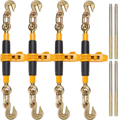 Ratchet Chain Binder, 0.9-1.27 cm Heavy Duty Load Binders, with G80 Hooks 5443 kg Secure Load Limit, Labor-saving Anti-skid Handle, Tie Down Hauling Chain Binders for Flatbed Truck Trailer, 4 Pc