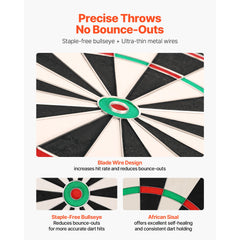 Dart Board, High-Grade Self-Healing Sisal Fiber Dartboard with Staple-Free Bullseye, Blade Wire & Rotating Number Ring, 450mm Professional Dartboard for Home Party Game Room (Darts Not Included)