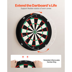 Dart Board, High-Grade Self-Healing Sisal Fiber Dartboard with Staple-Free Bullseye, Blade Wire & Rotating Number Ring, 450mm Professional Dartboard for Home Party Game Room (Darts Not Included)