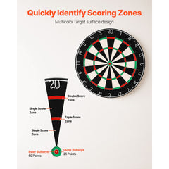 Dart Board, High-Grade Self-Healing Sisal Fiber Dartboard with Staple-Free Bullseye, Blade Wire & Rotating Number Ring, 450mm Professional Dartboard for Home Party Game Room (Darts Not Included)