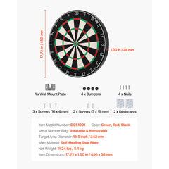 Dart Board, High-Grade Self-Healing Sisal Fiber Dartboard with Staple-Free Bullseye, Blade Wire & Rotating Number Ring, 450mm Professional Dartboard for Home Party Game Room (Darts Not Included)