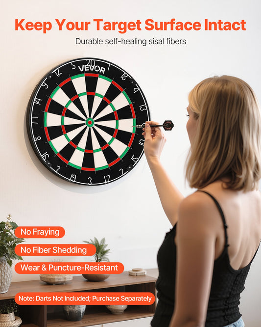 Dart Board, High-Grade Self-Healing Sisal Fiber Dartboard with Staple-Free Bullseye, Blade Wire & Rotating Number Ring, 450mm Professional Dartboard for Home Party Game Room (Darts Not Included)