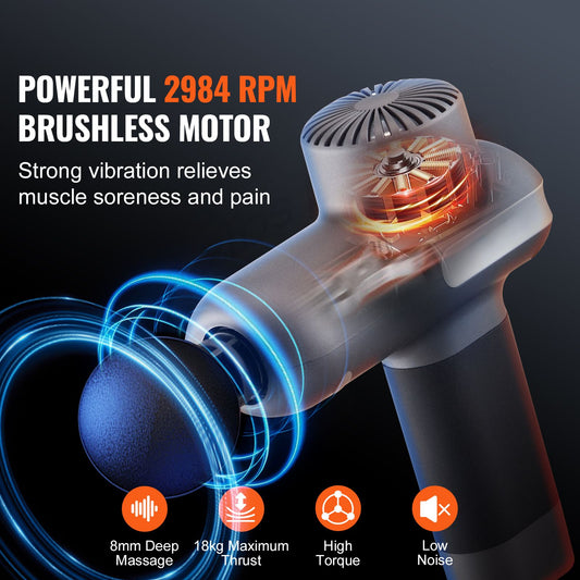 Massage Gun Deep Tissue, Percussion Muscle Massager for Athletes - with 5 Speed Levels & 6 Massage Heads, 7.4V 2500mAh Batteries, Handheld Electric Massage Gun for Pain Relief, Muscle Relaxation