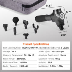 Massage Gun Deep Tissue, Percussion Muscle Massager for Athletes - with 9 Speed Levels & 6 Massage Heads, 24V 2500mAh Batteries, Handheld Electric Massage Gun for Pain Relief, Muscle Relaxation