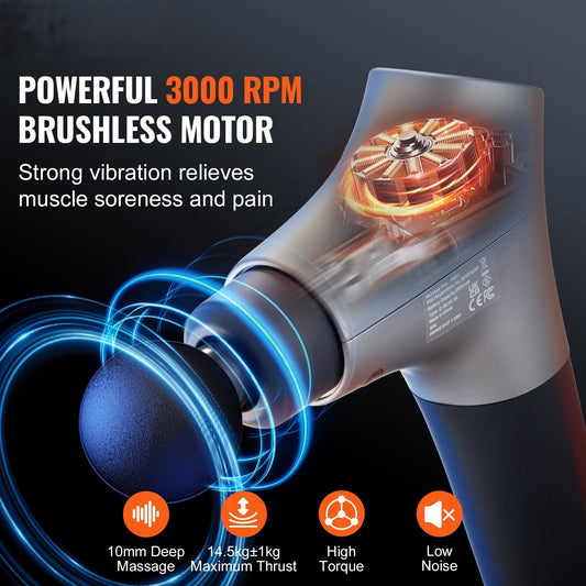 Massage Gun Deep Tissue, Percussion Muscle Massager for Athletes - with 6 Speed Levels & 4 Massage Heads, 12V 2500mAh Batteries, Handheld Electric Massage Gun for Pain Relief, Muscle Relaxation