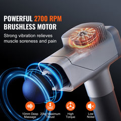 Massage Gun Deep Tissue, Percussion Muscle Massager for Athletes - with 8 Speed Levels & 6 Massage Heads, 16V 2500mAh Batteries, Handheld Electric Massage Gun for Pain Relief, Muscle Relaxation