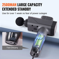 Massage Gun Deep Tissue, Percussion Muscle Massager for Athletes - with 8 Speed Levels & 6 Massage Heads, 16V 2500mAh Batteries, Handheld Electric Massage Gun for Pain Relief, Muscle Relaxation