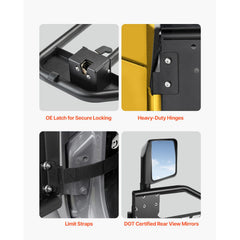 Jeep Tube Doors, 2-Door, Hunting Style Jeep Tubular Door with Heavy-Duty Hinges & OE Latch, Jeep Doors with Rear View Mirrors, Fit for 2018-2024 Jeep Wrangler JL & 2020-2024 Jeep Gladiator JT