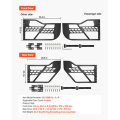 Jeep Tube Doors, 4-Door, Hunting Style Jeep Tubular Door with Heavy-Duty Hinges & OE Latch, Jeep Doors with Rubber Pads, Fit for 2018-2024 Jeep Wrangler JL & 2020-2024 Jeep Gladiator JT
