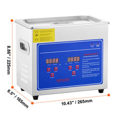 Ultrasonic Cleaner Machine 3L Stainless Steel Ultrasonic Cleaning Machine Digital Heater Timer Jewelry Cleaning for Commercial Personal Home Use (3L)