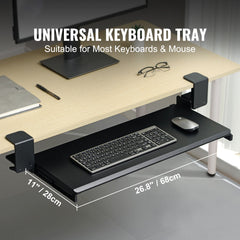 Clamp on Keyboard Tray Under Desk, Desk Keyboard Tray Slide out with Sturdy No-drill C Clamp Mount, Large 26.8 x 11 inch Slide-out Computer Drawer for Typing in Home, Office Work