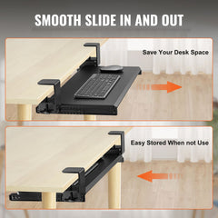 Clamp on Keyboard Tray Under Desk, Desk Keyboard Tray Slide out with Sturdy No-drill C Clamp Mount, Large 26.8 x 11 inch Slide-out Computer Drawer for Typing in Home, Office Work