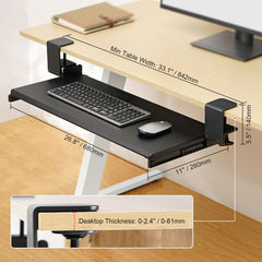 Clamp on Keyboard Tray Under Desk, Desk Keyboard Tray Slide out with Sturdy No-drill C Clamp Mount, Large 26.8 x 11 inch Slide-out Computer Drawer for Typing in Home, Office Work
