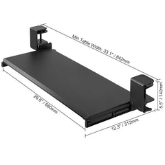 Clamp on Keyboard Tray Under Desk, Desk Keyboard Tray Slide out with Sturdy No-drill C Clamp Mount, Large 26.8 x 11 inch Slide-out Computer Drawer for Typing in Home, Office Work