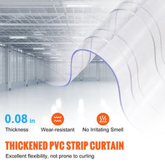 Strip Curtain, 164' Length x 8" Width x 0.08" Thickness, Clear Ribbed PVC Curtain Strip Door Bulk Roll, Plastic Door Strips for Doorways of Supermarket, Garage, Warehouse, Barn, Pet Animal House