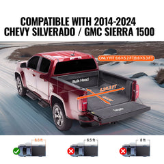 Truck Bed Cover, Roll Up Truck Bed Tonneau Cover, Compatible with 2014-2024 Chevy Silverado / GMC Sierra 1500, for 2m x 1.6m / 2m x 1.6m Bed, Soft PVC material, Roll Up Tonneau Cover