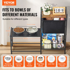 Pet Feeding Station with Storage Dog Food & Toy Organizer Raised Dog Bowls