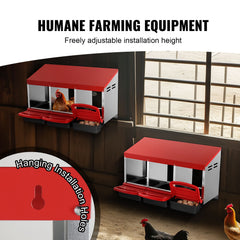 Chicken Nest Box, 3-Compartment, 15 to 30 in Stable & Corrosion-Resistant Metal Nesting Boxes with Inclined Nesting Boxes, Bottom Holes & Resting Platform, Fit for Different Chicken Breeds