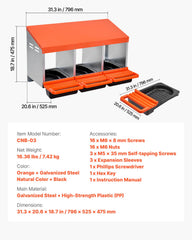 Chicken Nest Box, 3-Compartment, 15 to 30 in Stable & Corrosion-Resistant Metal Nesting Boxes with Inclined Nesting Boxes, Bottom Holes & Resting Platform, Fit for Different Chicken Breeds