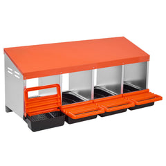 Chicken Nesting Boxes, 4 Compartments, Metal Egg Laying Boxes with Protective Collection Lids, Roll Out Nesting Box, Easy to Assemble, Ideal for Hens, Ducks, Chickens, and Other Poultry, Orange