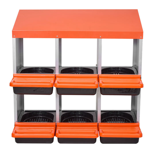 2 Tiers Chicken Nesting Boxes, 6 Compartments, Metal Egg Laying Boxes with Protective Collection Lids, Roll Out Nesting Box, Easy to Assemble, Ideal for Hens, Ducks, Chickens, and Other Poultry