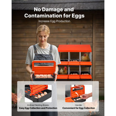 2 Tiers Chicken Nesting Boxes, 6 Compartments, Metal Egg Laying Boxes with Protective Collection Lids, Roll Out Nesting Box, Easy to Assemble, Ideal for Hens, Ducks, Chickens, and Other Poultry