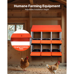 2 Tiers Chicken Nesting Boxes, 6 Compartments, Metal Egg Laying Boxes with Protective Collection Lids, Roll Out Nesting Box, Easy to Assemble, Ideal for Hens, Ducks, Chickens, and Other Poultry